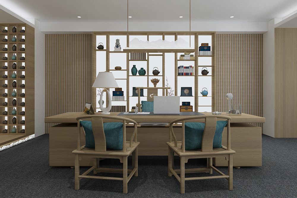 中式風老總辦公室裝修設(shè)計效果圖